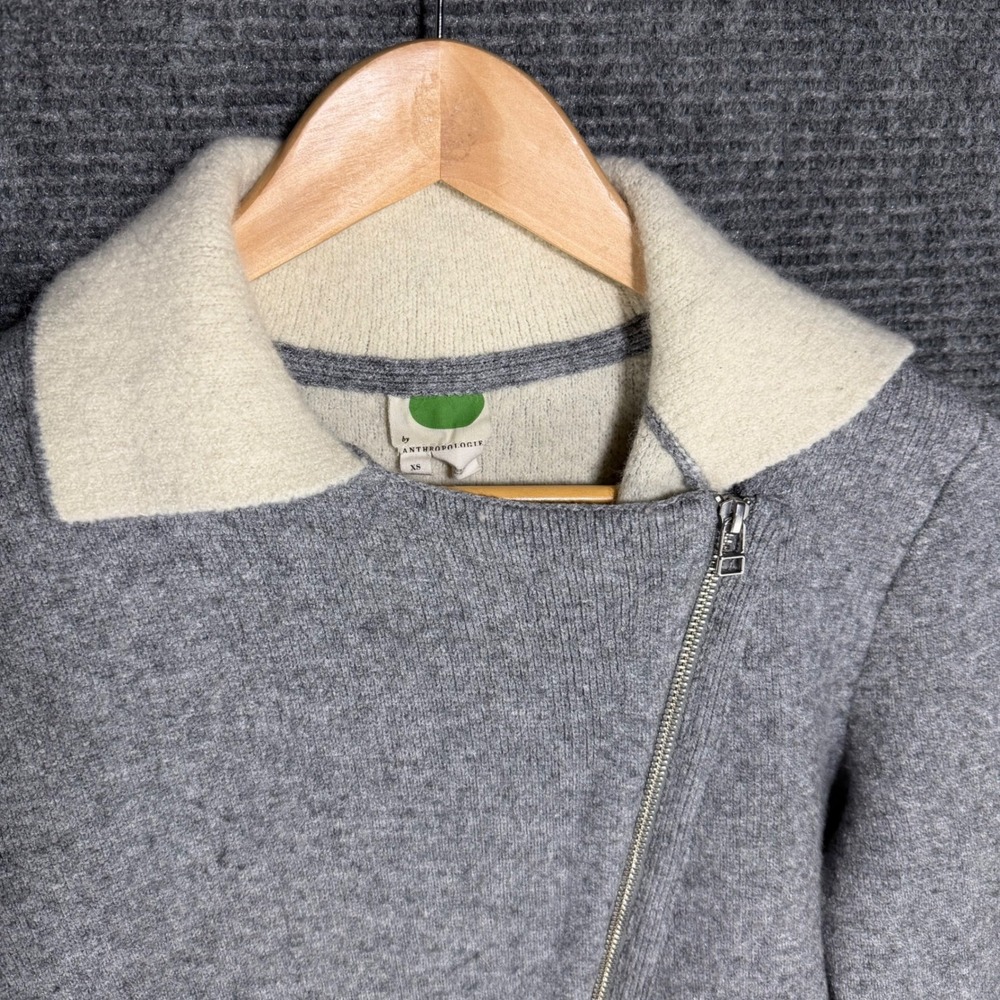 Anthropologie Womens XS Grey Knit Moto Cardigan Jacket Asymmetric Zip Sweater - Picture 3 of 9